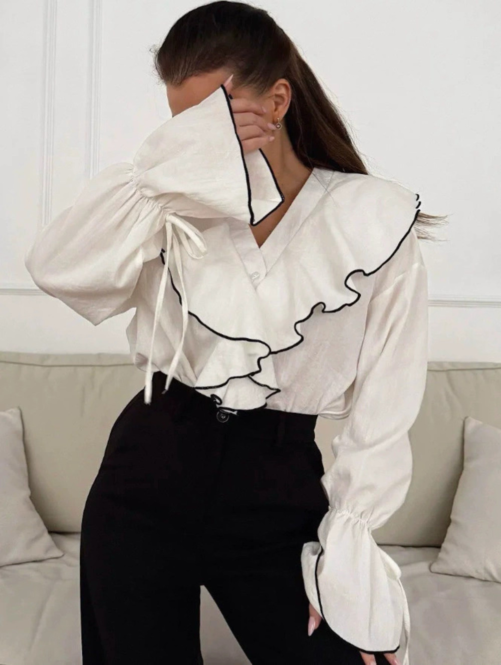 Zara Spring Casual Contrast Layered Ruffle Cardigan